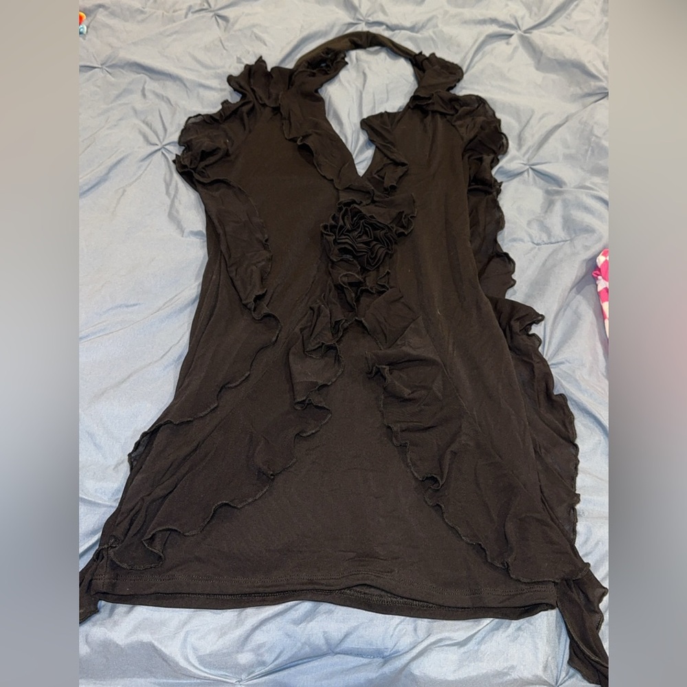 Elegant Black Ruffled Women's halter dress medium
